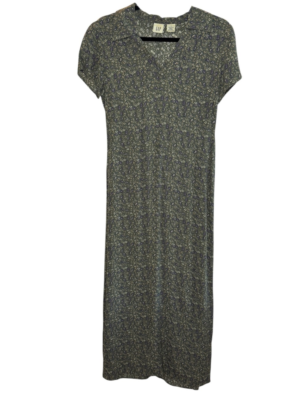 vintage GAP Olive Green floral paisley Print Maxi Dress 90s Size Medium